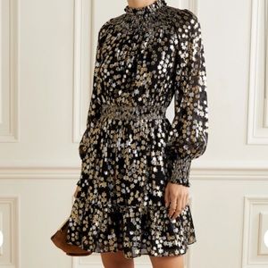 MICHAEL KORS smocked metallic fil coupè silk-blend